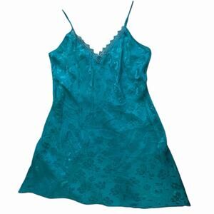 Vintage Private Luxuries 100% Silk Teal Satin Slip Dress Size Large